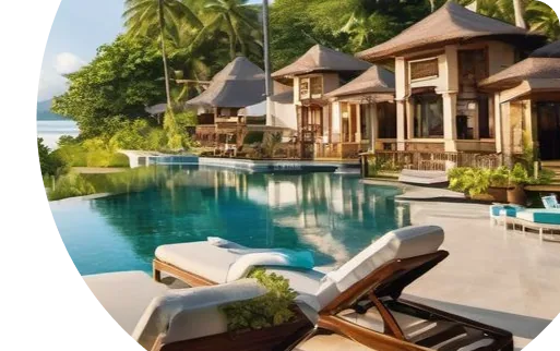 Luxury poolside villa resort showcased in the Airbnb clone app listing