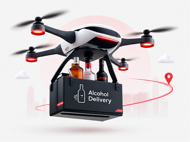 Alcohol delivery drone carrying bottles