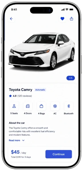 Car rental app screen 3