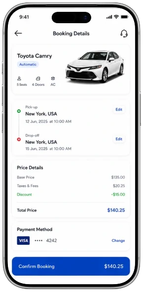 Car rental app screen 4
