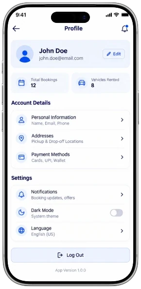 Car rental app screen 7