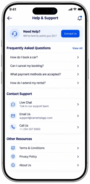 Car rental app screen 8