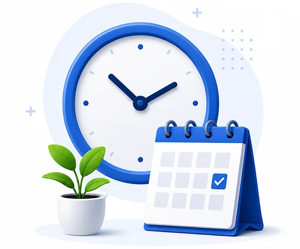 Business hours — clock and calendar