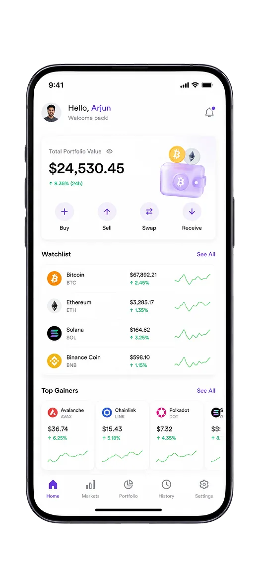 Crypto exchange mobile app portfolio and watchlist
