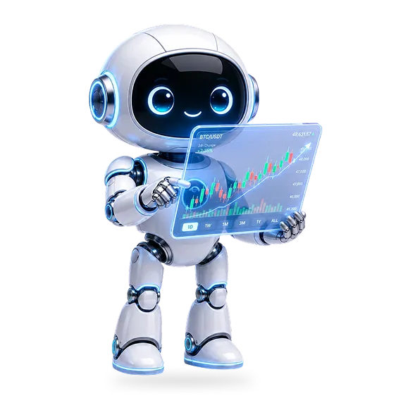 AI robot analysing crypto market charts