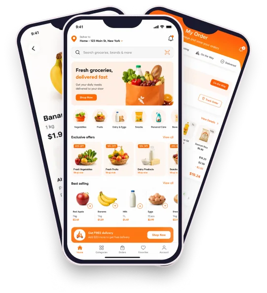 Instacart clone grocery app screens