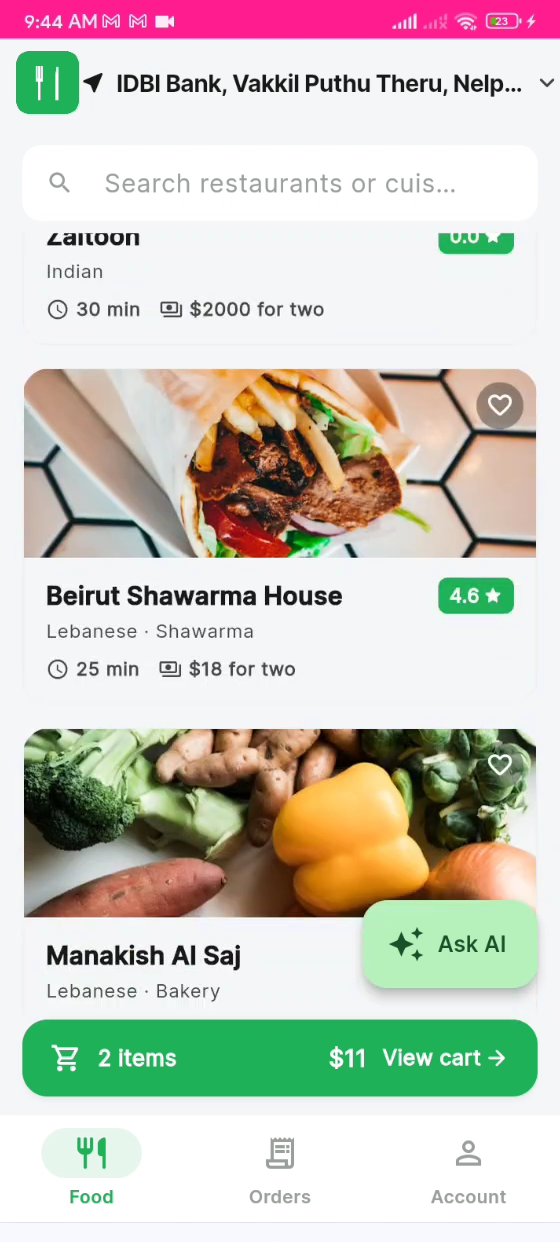 FoodStar app — Discover restaurants