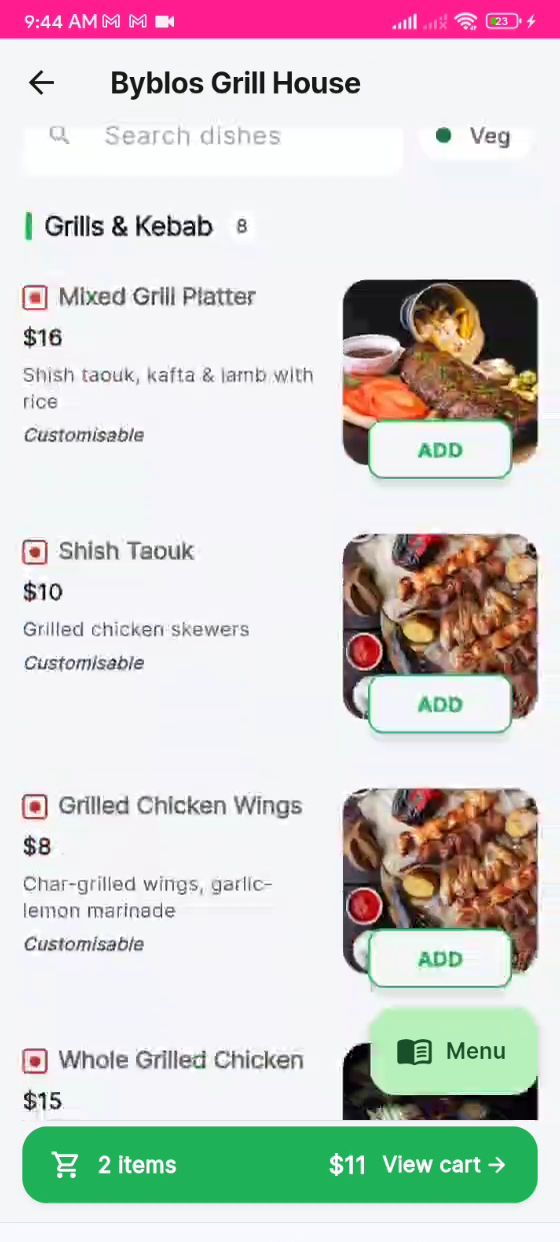 FoodStar app — Restaurant menu