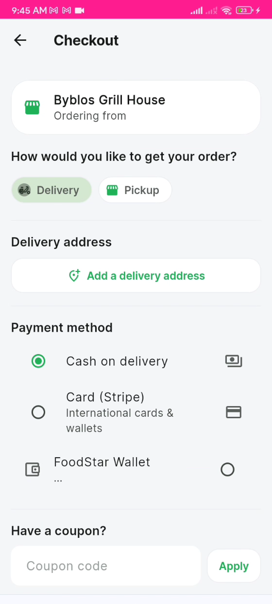 FoodStar app — Secure checkout