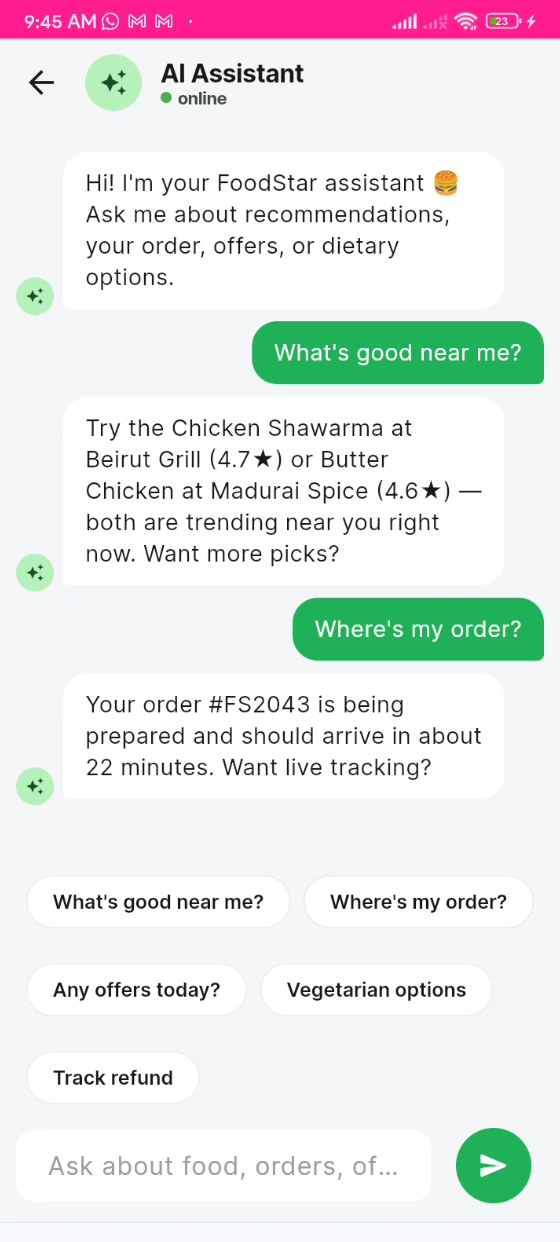 FoodStar app — AI food assistant