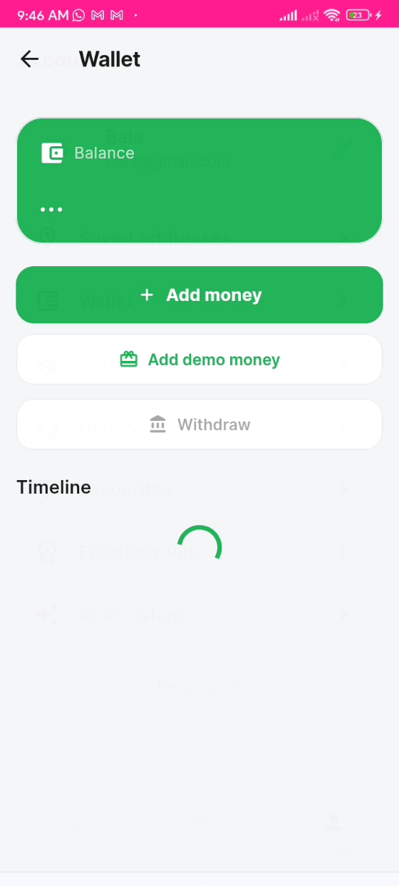 FoodStar app — In-app wallet