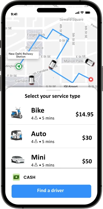 Select service type screen