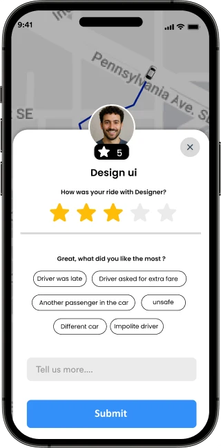 Rate your ride screen