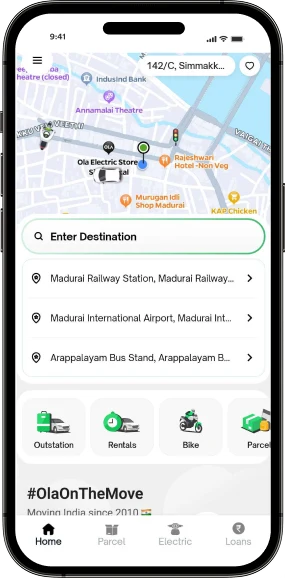 Ola-Like App mobile mockup