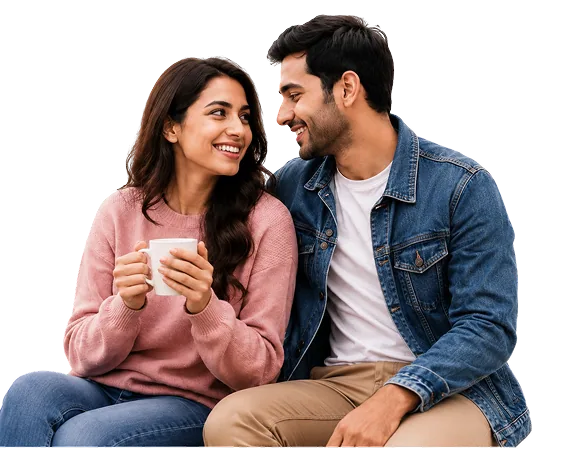 Happy couple using the dating app