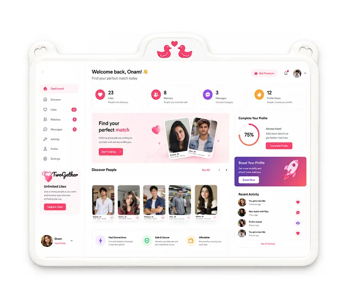 Dating app admin dashboard