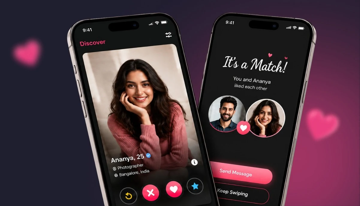 Dating app discover and match screens