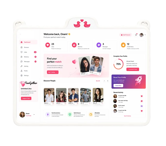 Dating platform admin dashboard preview